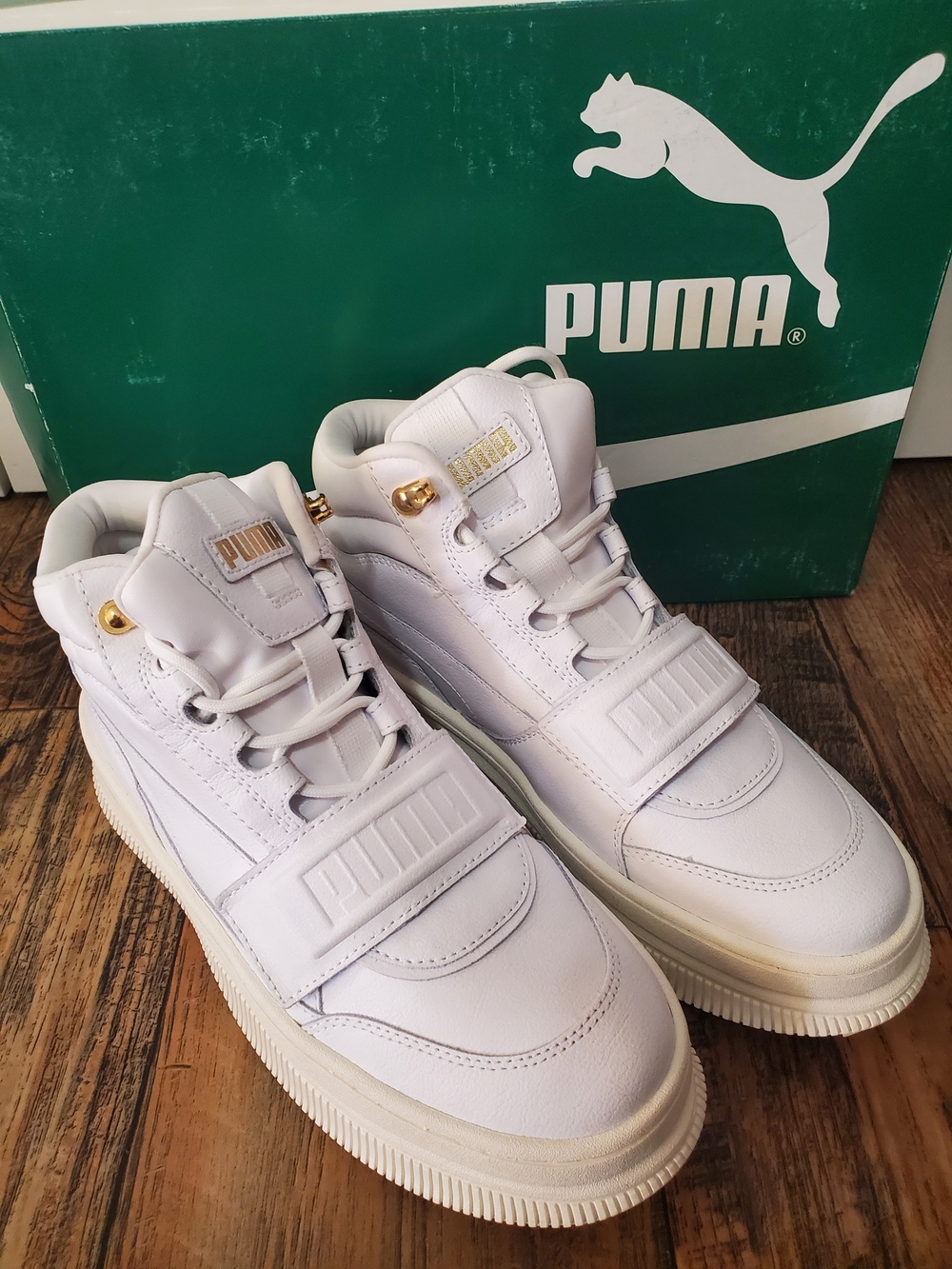 Puma Deva Boot White High-Top Sneakers with Gold